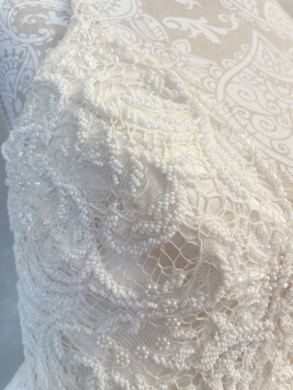Truvelle Beaded Wedding Gown Size 14 Ivory Boho Lace Dress 30” waist - Like New - Picture 7 of 15